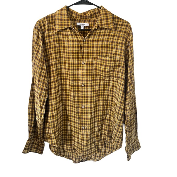 Re / Done Plaid Shirt in Gold Tan - Picture 1 of 6